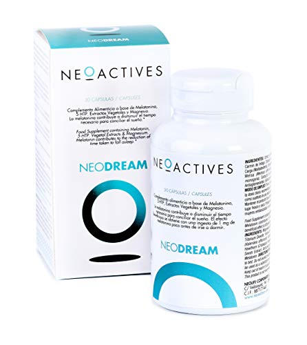 NeoDream | Suplemento con melatonina, 5-HTP, Valeriana, Melisa y Espino Blanco y Magnesio y Más Ingredientes Naturales sin Aditivos | Ayuda a dormir y mejora la calidad del sueño (30)