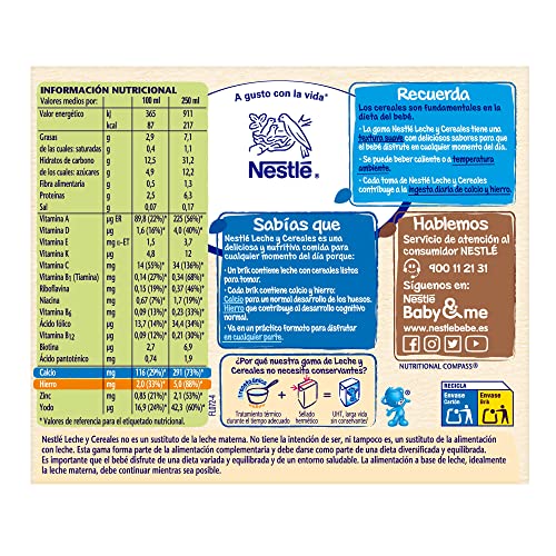 Nestlé Leche y Cereales con Miel Pijama - Paquete de 6x2 unidades de 250ml