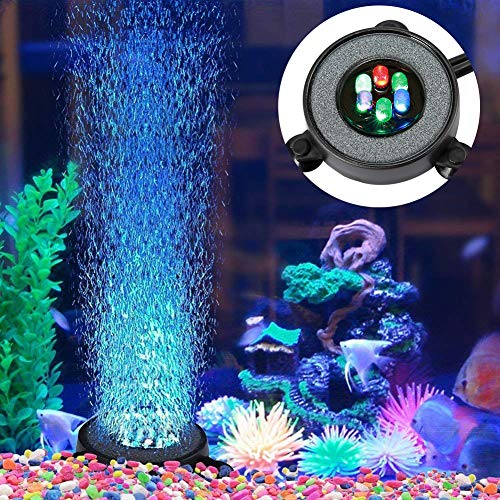 NICREW Acuario Aire Piedra, Burbujas Acuario Luces Sumergibles para Peces, Luz del Acuario Cambio de Color Automático Decoración de LED Luces Sumergibles con Filtro para Burbujas