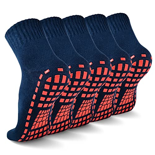 NOVAYARD 5 pares de calcetines antideslizantes antideslizantes antideslizantes de agarre pegajoso calcetines de yoga pilates Hospital calcetines hombres mujeres, azul marino, S