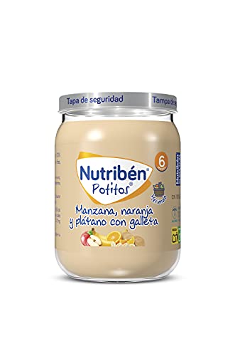Nutribén Potitos Introducción A La Manzana, Naranja Y Plátano Con Galleta Desde Los 4 Meses, 3 Bipacks (6 X 120 Gr.)
