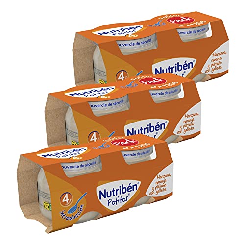Nutribén Potitos Introducción A La Manzana, Naranja Y Plátano Con Galleta Desde Los 4 Meses, 3 Bipacks (6 X 120 Gr.)