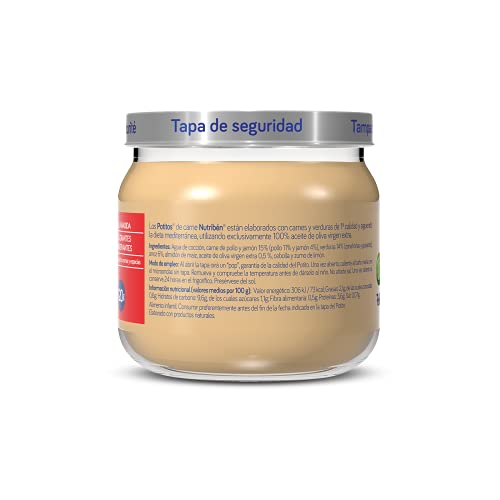 Nutribén Potitos Introducción al Pollo y Jamón con Verduritas, Desde los 4 Meses, Pack 6 x 120gr