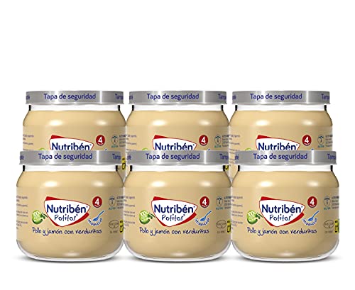 Nutribén Potitos Introducción al Pollo y Jamón con Verduritas, Desde los 4 Meses, Pack 6 x 120gr