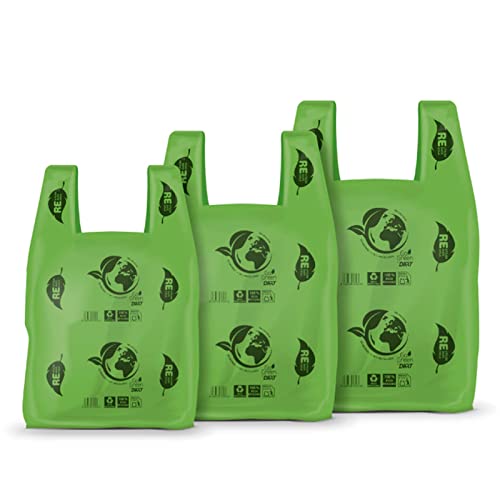 Oceano Bolsas de Plástico Tipo Camiseta Resistentes, Reutilizables BOLSA DE ASA 50 µm + 70% RECICLADO 1KG(42X53, Verde)