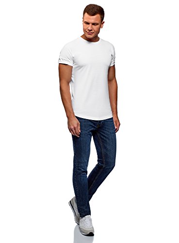 oodji Ultra Hombre Camiseta de Algodón con Espalda Alargada, Blanco, XS