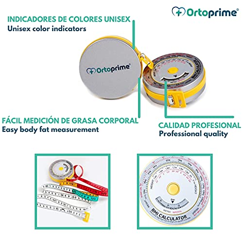 OrtoPrime Cinta Métrica corporal Profesional Nutricionista IMC – Indice medidor de grasa – Cinta antropométrica BMI – Cinta métrica Anatómica 150 Centímetros