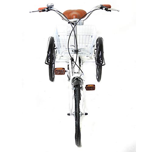 OUKANING Triciclo de Ruedas de 20 Pulgadas para Adultos Bicicleta para Adultos Triciclo para Adultos Cesta Blanca