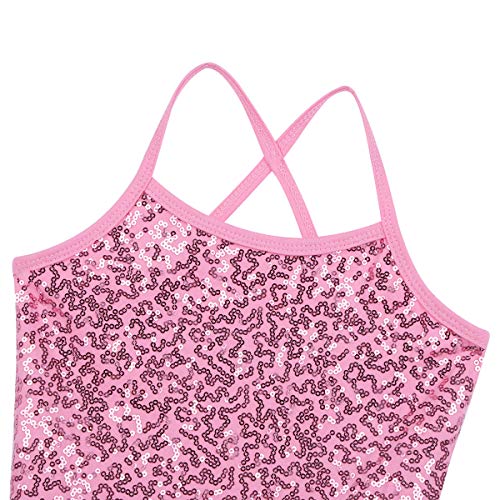 Oyolan Vestido de Danza Ballet Niña Princesa Vestido Tutu Lentejuelas Espalda Cruzada Traje Ropa de Baile Maillot Monos de Danza Clásica Traje de Bailarina Rosa 5-6 años