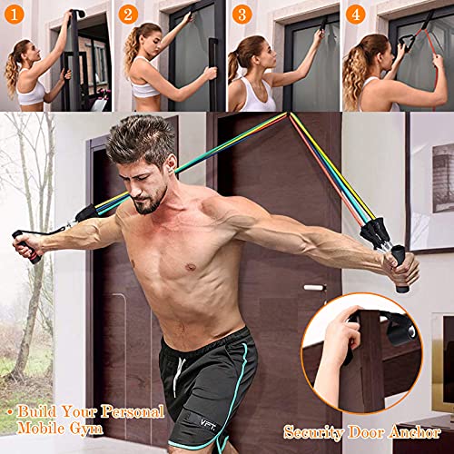 Oziral Bandas de Resistencia Crossfit 150 lbs 5 Pieza Bandas Elásticas Musculación Látex Bandas de Resistencia Set con Asas, Correas de Tobillo y Anclaje para Fitness, Equipo de Fitness para El Hogar