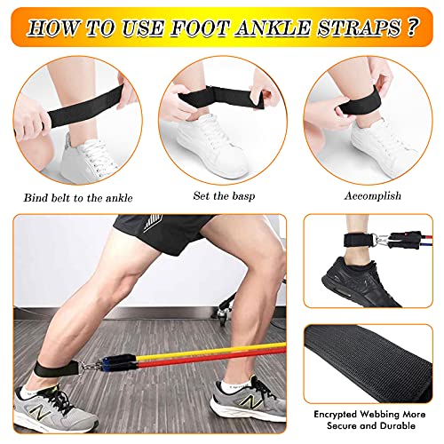 Oziral Bandas de Resistencia Crossfit 150 lbs 5 Pieza Bandas Elásticas Musculación Látex Bandas de Resistencia Set con Asas, Correas de Tobillo y Anclaje para Fitness, Equipo de Fitness para El Hogar