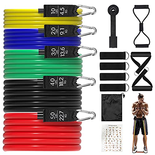 Oziral Bandas de Resistencia Crossfit 150 lbs 5 Pieza Bandas Elásticas Musculación Látex Bandas de Resistencia Set con Asas, Correas de Tobillo y Anclaje para Fitness, Equipo de Fitness para El Hogar