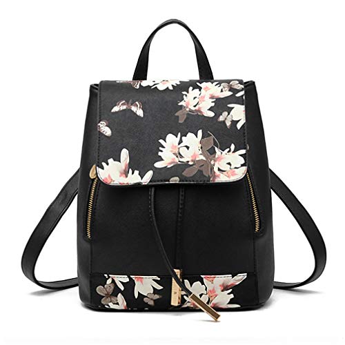 Pahajim Moda Mujer Mochila Casual Muchacha Elegante Ligero Bolsa de Escuela PU Cuero Impermeable Mochila de Viaje de Gran Capacidad Bolsa(flores)