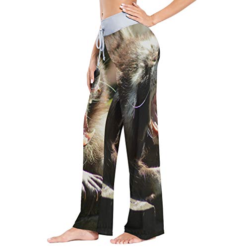 Pantalones de Pijama para Mujer Pantalones de Dormir Pantalones Largos atléticos de Pierna Ancha Boca Abierta Mapache Divertido