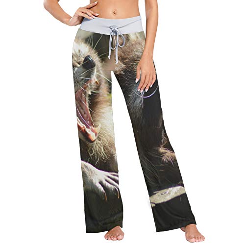 Pantalones de Pijama para Mujer Pantalones de Dormir Pantalones Largos atléticos de Pierna Ancha Boca Abierta Mapache Divertido