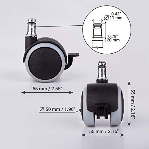 (Para 2 sillas) Ruedas de goma Ruedas para sillas de oficina de 50 mm Ruedas gemelas para vástagos universales giratorios de repuesto (10)