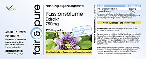 Pasiflora 750mg - Extracto de Passiflora Incarnata - Vegano - Alta pureza - 120 Cápsulas