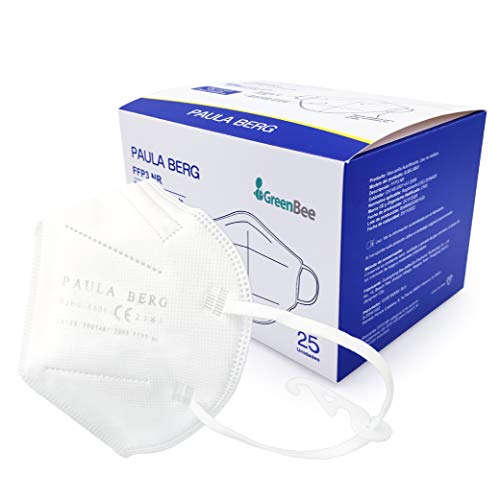 PAULA BERG Mascarillas FFP3 Homologadas - Mascarillas Higienicas Filtrantes de Partículas - Mascarilla Blanco de 5 Capas sin Válvula Contra el Polvo y Partículas de Calidad BFE≥98 - 25 Unidades