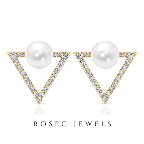 Pendiente de perlas de 4 quilates con triángulo abierto, minimalista con certificado SGL, alta definición de color, para boda, regalo de San Valentín 14K Oro amarillo, Par