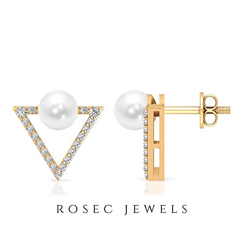 Pendiente de perlas de 4 quilates con triángulo abierto, minimalista con certificado SGL, alta definición de color, para boda, regalo de San Valentín 14K Oro amarillo, Par
