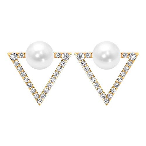 Pendiente de perlas de 4 quilates con triángulo abierto, minimalista con certificado SGL, alta definición de color, para boda, regalo de San Valentín 14K Oro amarillo, Par
