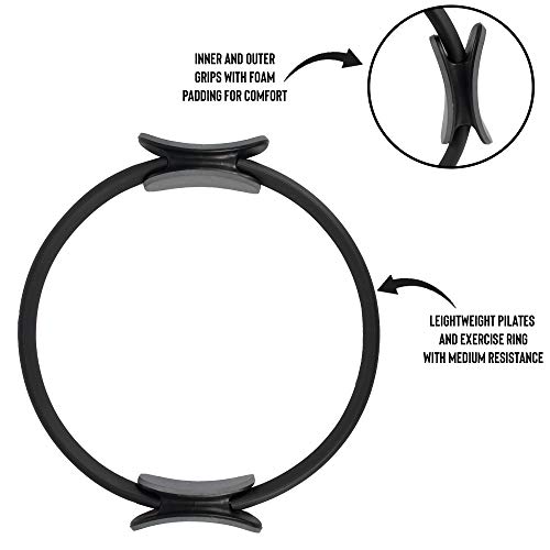 Phoenix Fitness RY1009 Anillo De Pilates De Doble Asa Círculo Mágico - Anillo De Yoga De Círculo De Entrenamiento De Pilates De 15 pulgadas, M, Negro