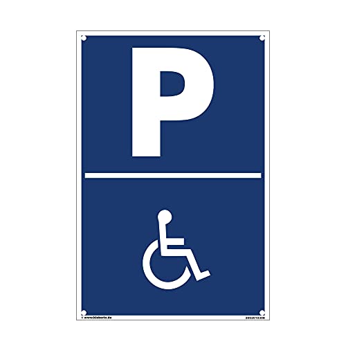 Placa para aparcamiento Kleberio 30/45/60 cm, para plaza de minusválidos, de compuesto de aluminio estable