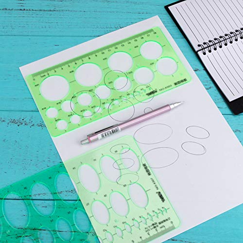 Plantillas de medición,5 piezas plantillas de dibujo geométricas verdes,plantillas de plástico para medir reglas círculo geométrico plantillas de dibujo para suministros de oficina y escuela