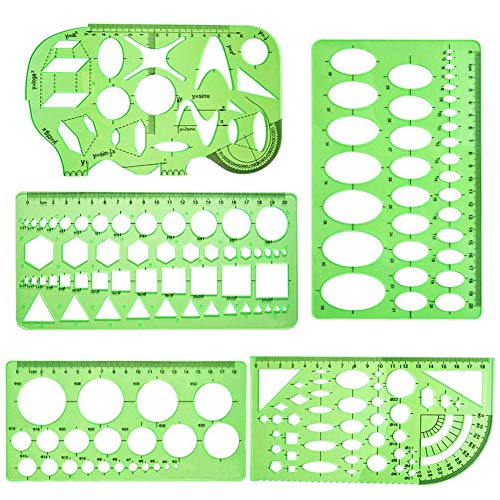 Plantillas de medición,5 piezas plantillas de dibujo geométricas verdes,plantillas de plástico para medir reglas círculo geométrico plantillas de dibujo para suministros de oficina y escuela
