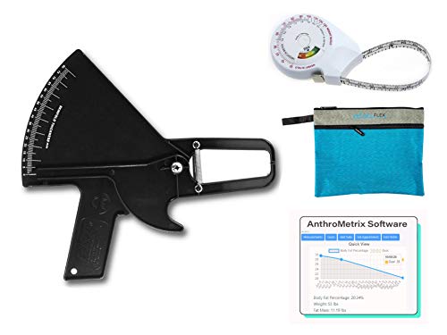 Plicometro Slim Guide Kit AnthroFlex con Cinta Métrica IMC AnthroFlex, Bolsa de Transporte, y Manual Medir Grasa Corporal - Calibre de Alta Precision Para Estudiantes y Profesionales (Negro)