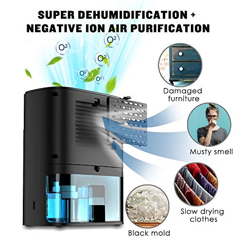 Portátil Deshumidificador 1200ML, 2 en 1 Deshumidificador Purificador de Aire Ultra Silencioso, Auto-Apagado, Timer, Hogar, Armarios, Oficina, Baño, Cocina, contra Humedad y Moho