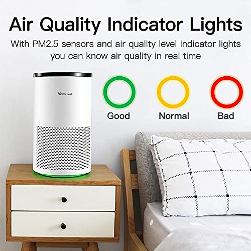 proscenic A8 Purificador de Aire, Purificador de Aire con Filtro HEPA H13 y Carbón Activado, Compatible con App y Alexa, Hasta 55 m² y CADR de 220m³/h, 24dB Modo de Sueño, Efecto de Filtro 99,97%
