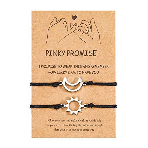 Pulseras de sol y luna con el mejor amigo para 2 parejas a juego Bff Amistad Pinky Promise Pulsera de distancia para amigos y hermanas, Acero inoxidable Nailon,