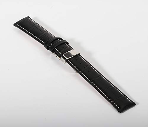 Pulseras Hombre 24 mm de reemplazo de Cuero Hebilla de despliegue Correas de Reloj para los Hombres Grano Cocodrilo