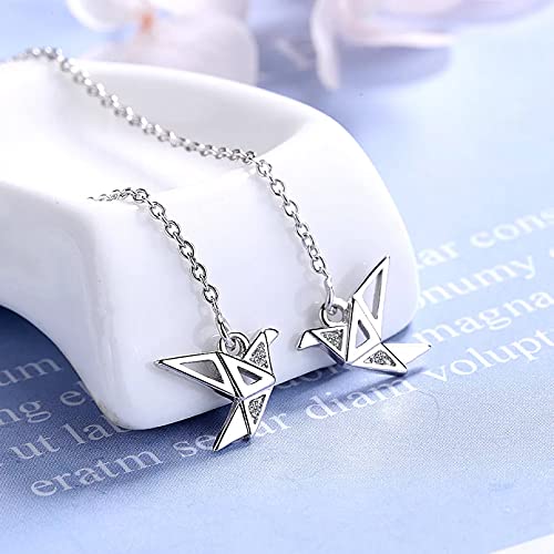 QiuYueShangMao Pendientes Colgantes de Borla Larga con grúa de Papel Pendientes Colgantes de pájaro de circonita de Color Plateado para joyería de Mujer Regalos para Mujeres