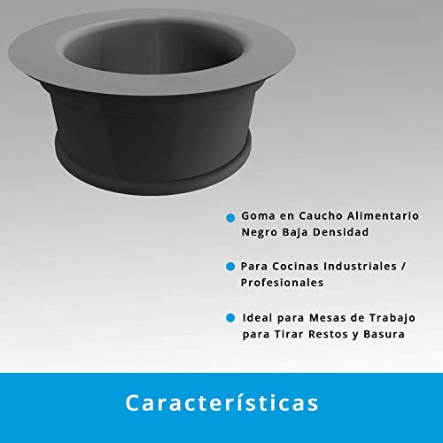 QUICKWARE Aro Desbarazado para Tolva de 250mm Ø · para Encimeras de Cocina Industriales · Aro de Goma Troncónico para para Tirar Restos de Basura sobre encimera de 232 Ø