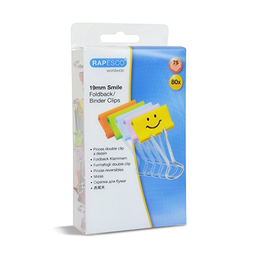 Rapesco 1428 Pinzas/Clips de 19 mm con Brazos Plegables, Colores Surtidos, Paquete de 80