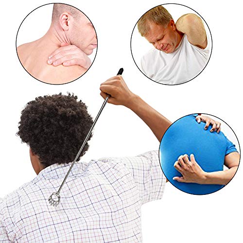 Rascador de espalda, back scratcher, pinza de oso telescópica masajeador de cuero cabelludo con asas de goma suave, telescopio extensible, rascador de espalda, elimina picazón de espalda(negro)