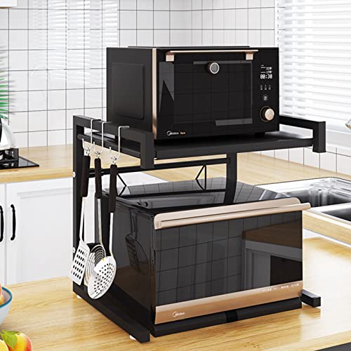 Rejilla extensible for horno microondas, capa con 3 ganchos, estante de almacenamiento de encimera de cocina, estante de almacenamiento de escritorio de altura ajustable, estante de horno de microonda