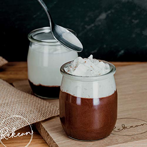 Rekean - Tarro de Yogur de Vidrio con Tapas Blancas - Lote de 12 - de fabricación Francesa - Capacidad 143 ML