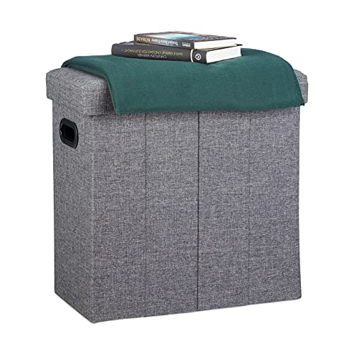 Relaxdays Puff Almacenaje Plegable con Tapa, Poliéster, Gris Oscuro, 49.5 X 46 X 25.5 Cm