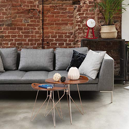 Relaxdays Set 2 Mesas Auxiliares Retro, Acero, Marrón, 44 x 47 x 47 cm
