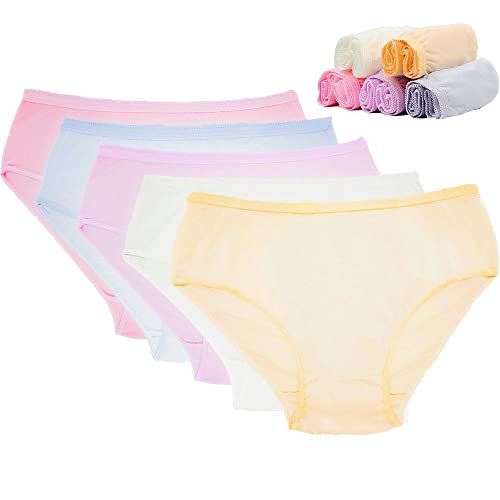 Ropa Interior de algodón desechable 100% Puro Bragas de Viaje Corte Alto Granny Briefs Blanco/Multicolor (10 Piezas) (Multicolor, Pequeño - Cintura 61-74cm, Caderas 74-98cm)