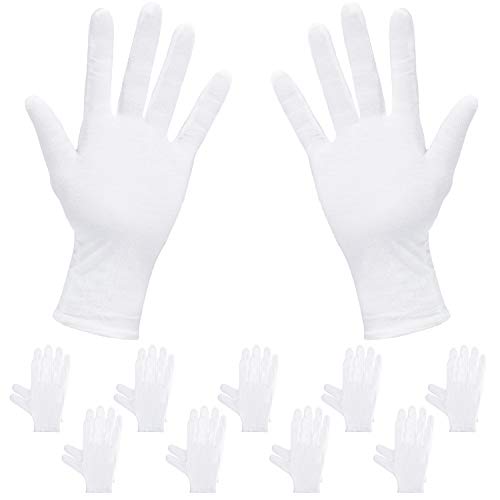 Rovtop 10 Pares Guantes de Tela - Guantes Hidratantes Blancos para Inspeccionar Joyas, Humectantes para Manos Secas y Trabajo Diario（XL, 9.8 Pulgadas）