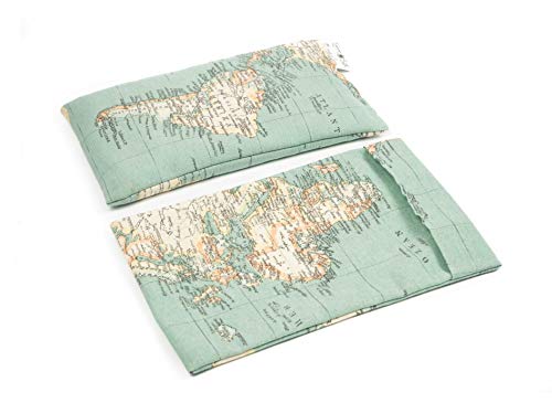 Saco térmico de semillas 23x14 cm + funda TERMOSAK, con separaciones, cojín térmico calor/frío de alta duración con lavanda y funda lavable de misma tela (23x14 + funda, Mundo)