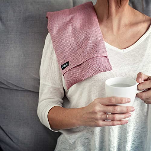 Saco térmico para calentar en microondas - Cojín con semillas de trigo - Almohada con funda lavable para termoterapia frío/calor (Rojo Grande, Sin aroma)