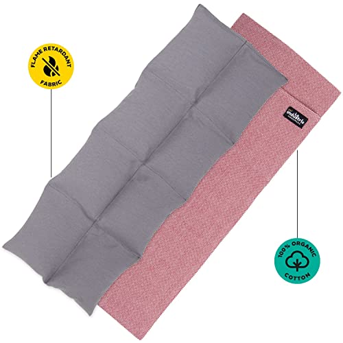 Saco térmico para calentar en microondas - Cojín con semillas de trigo - Almohada con funda lavable para termoterapia frío/calor (Rojo Grande, Sin aroma)
