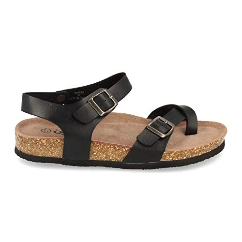 Sandalia de Mujer, Tipo Esclava, con Piso de Bio, Planta Anatomica y Hebilla de Cierre, Primavera Verano 2021. Talla 38 Negro