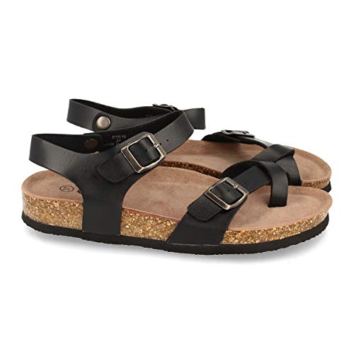 Sandalia de Mujer, Tipo Esclava, con Piso de Bio, Planta Anatomica y Hebilla de Cierre, Primavera Verano 2021. Talla 38 Negro