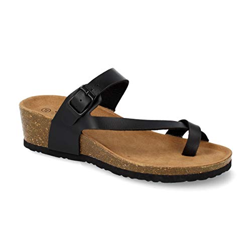 Sandalia Mujer de Esclava con Cuna Bio, Planta Anatomica y Hebilla en el Empeine. Primavera Verano 2020. Talla 39 Negro